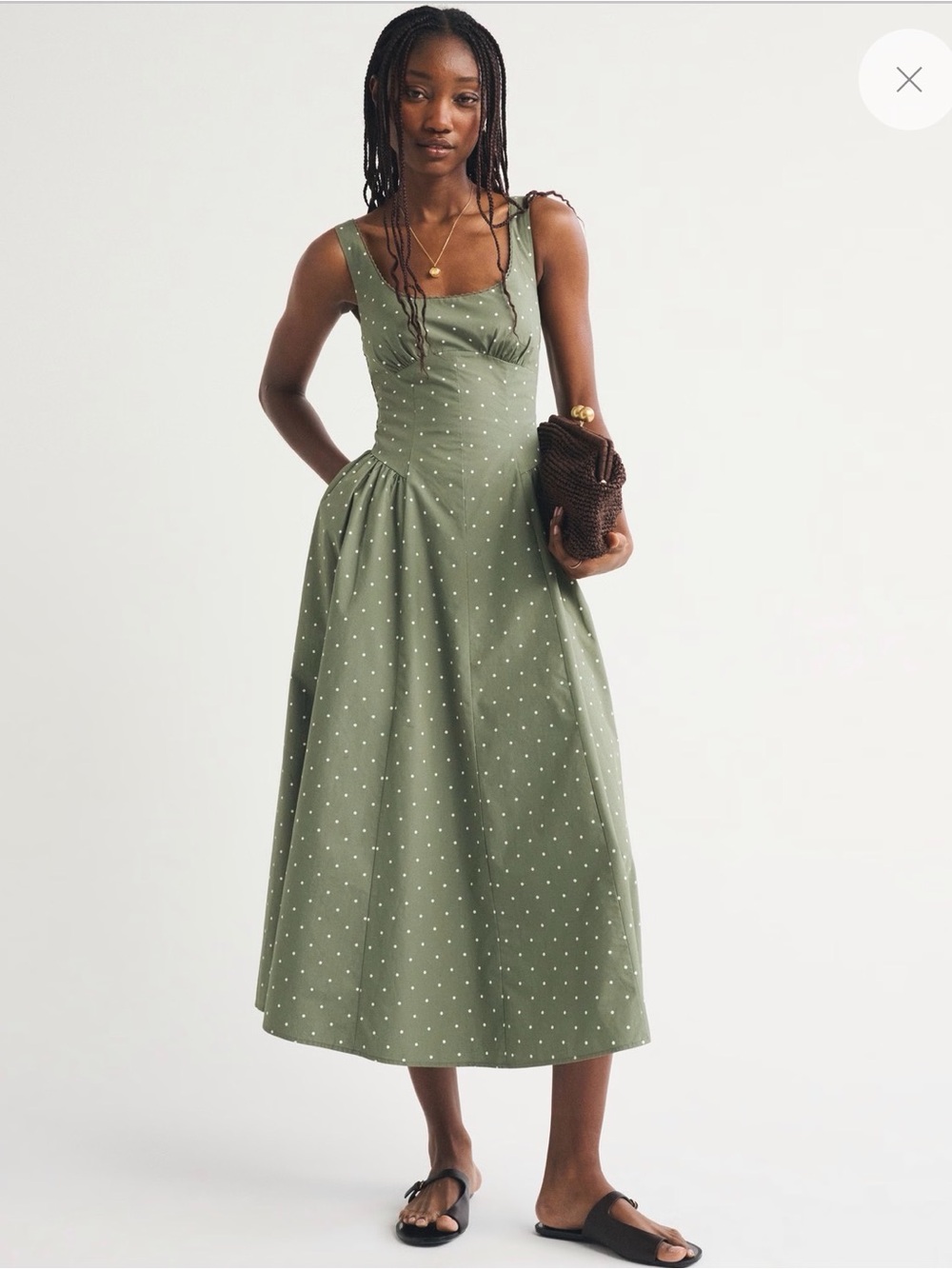 Abercrombie & Fitch Olive Green Polka Dot Midi Dress - Picture 3 of 7